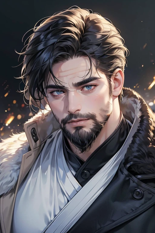 (best quality,4k,8k,highres,masterpiece:1.2),ultra-detailed,(realistic,photorealistic,photo-realistic:1.37),30 year old man,3 day beard,handsome anime,portraits,strong,masculine,dark hair,sharp jawline,mesmerizing eyes,perfectly styled hair,cool anime outfit,confident expression,vibrant colors,dynamic lighting