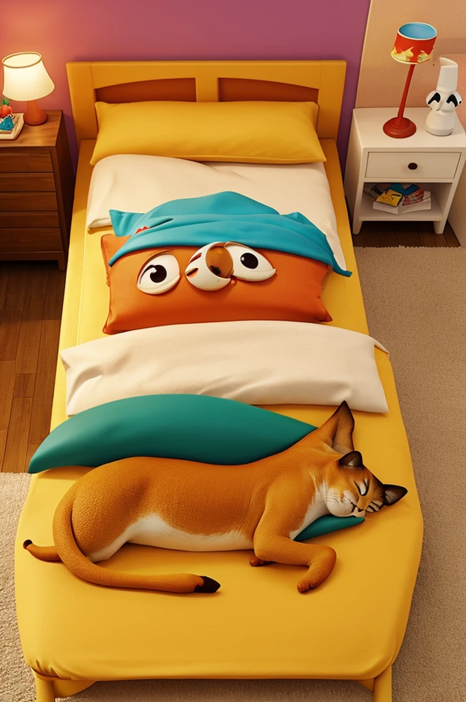 A tamalitos sleeping in a pixar style bed