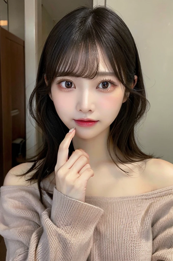NSFW,(Naked knitwear、Big Tits)、double eyelids、Tear bags、Big, round eyes、Long eyelashes)、highest quality