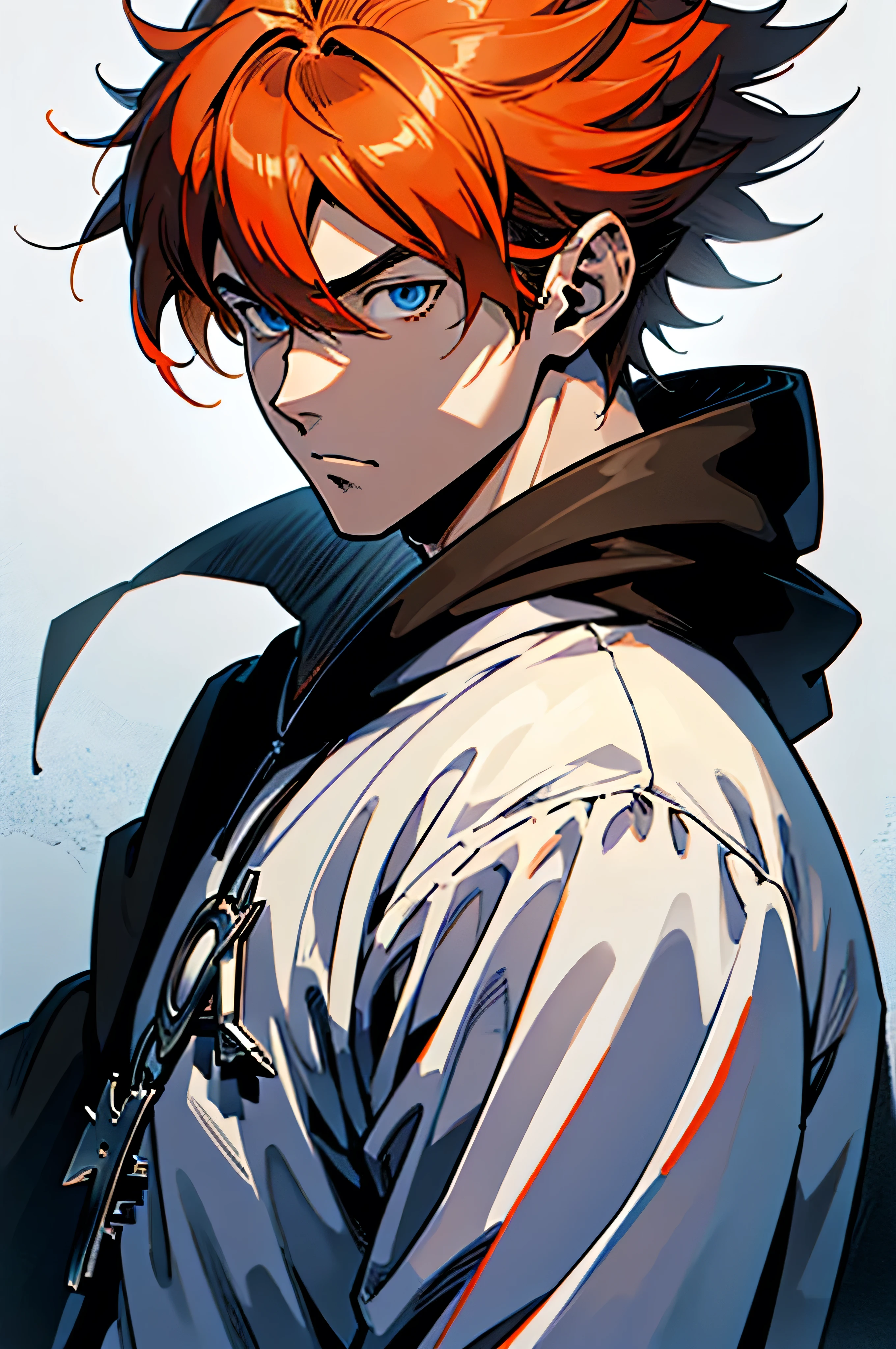 (Best Quality:0.8), (Best Quality:0.8), perfect anime illustration, anime boy with black hoodie and orange hair and blue eyes, a character portrait inspired by Kentaro Miura, tumblr, what is?, kentaro miura manga art style, orange hair anime boy, KenTaro Miura art style, handsome boy in Demon Slayer art, kentaro miura manga style, KenTaro Miura art, kentaro miura style, a character portrait inspired by Sakai Hōitsu, trend on pixiv, what is?, handsome boy in Demon Slayer art, anime key art, Romantic, genshin impact zhongli, Nagito komaeda, anime key images., male anime character
