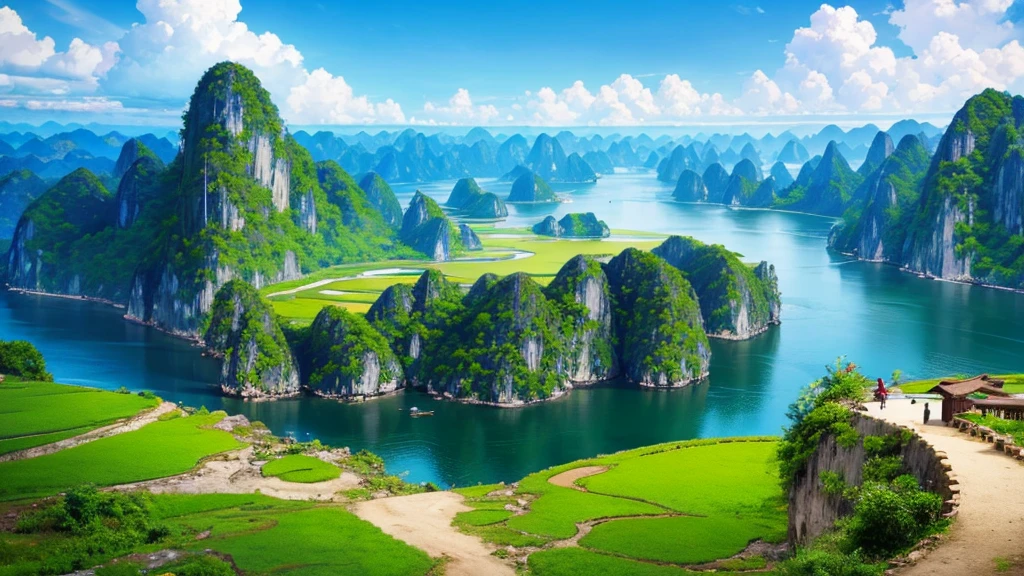 Beautiful scenery of Vietnam's countryside seen from above, Photorealistic photos, High definition