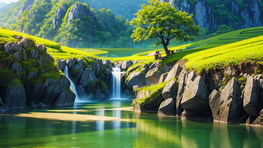 Beautiful scenery of Vietnam's countryside seen from above, Photorealistic photos, High definition