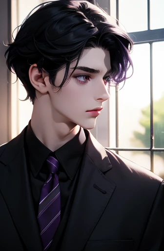 best quality, black hair, purple eyes, pale skin, 31 years. 8k, 4k.