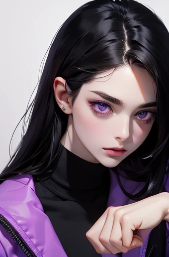 best quality, black hair, purple eyes, pale skin, 31 years. 8k, 4k.