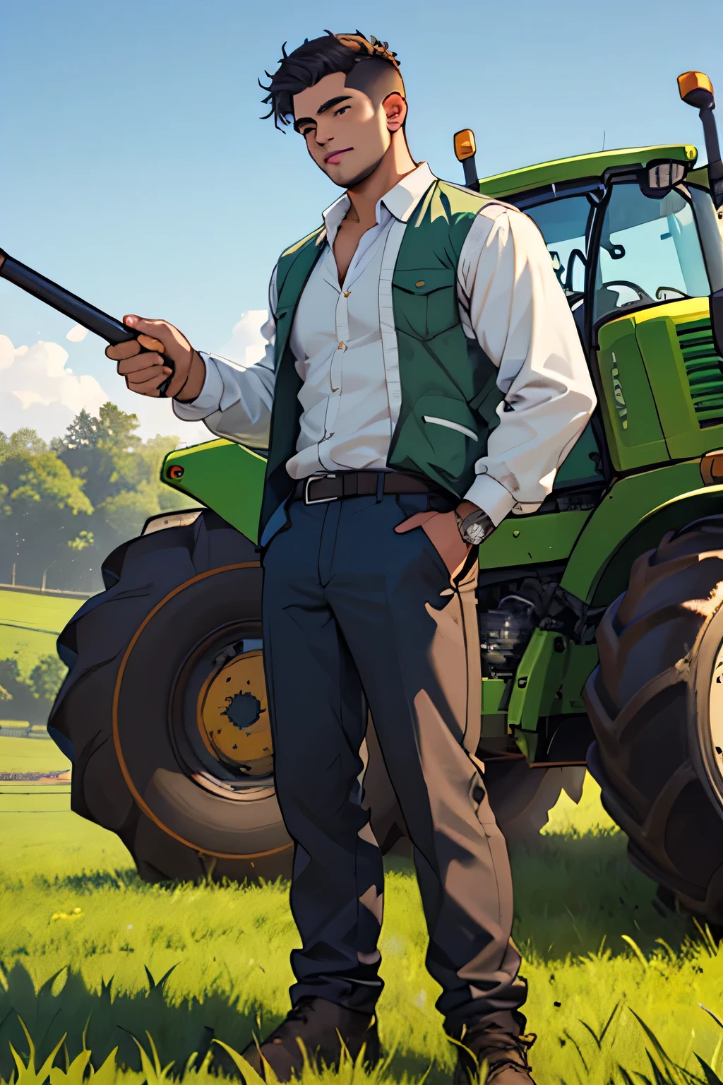 A confident young man, bright future, farmer, tractor, farmtrac tractor, shit on tractor, john deere, punjab, indian cloth