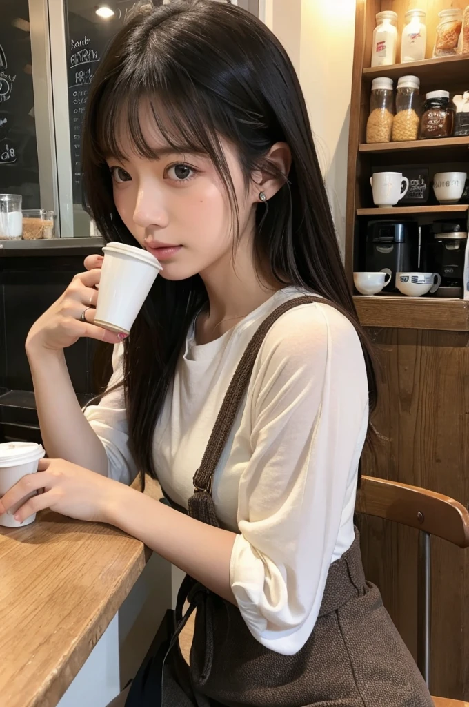 Fashionable girls、coffee shop、one piece