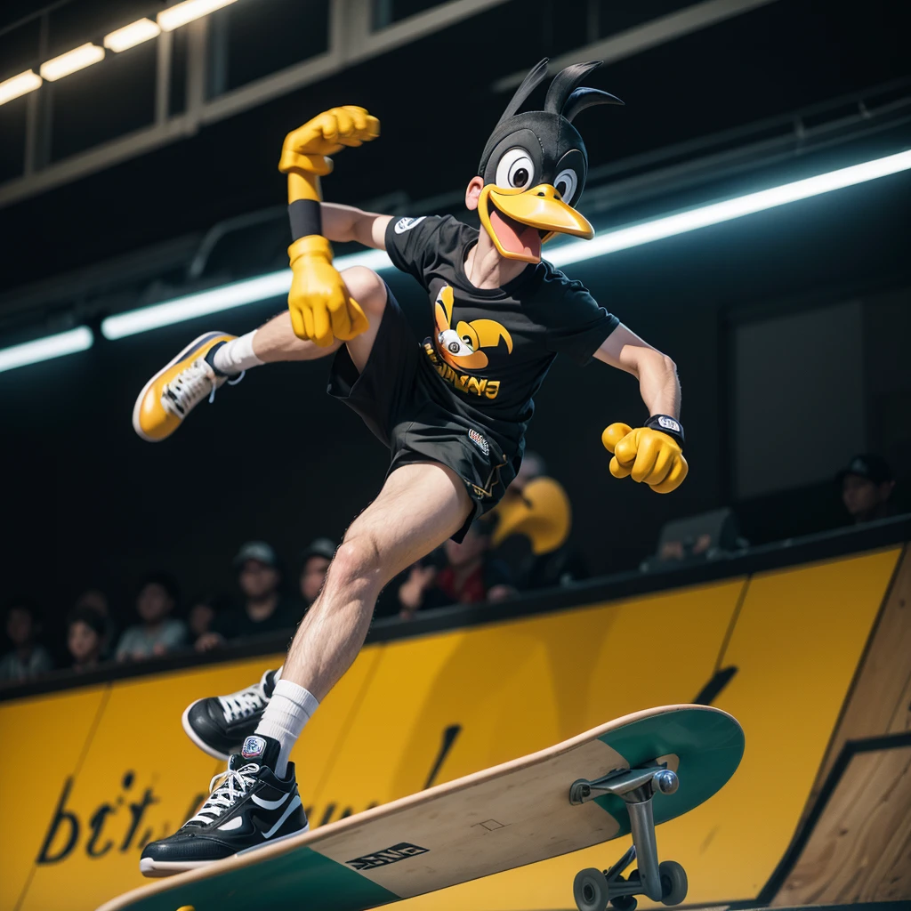 Daffy Duck with skateboard on his arm