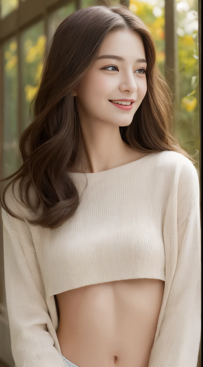 ((Highest quality、、masterpiece:1.3))、One Girl、The beauty of slim abs:1.3、(Hairstyle Casual、Small Tits:1.2)、Autumn Clothes、Super detailed face、Delicate eyes、double eyelid、Laughter、Model Body Type