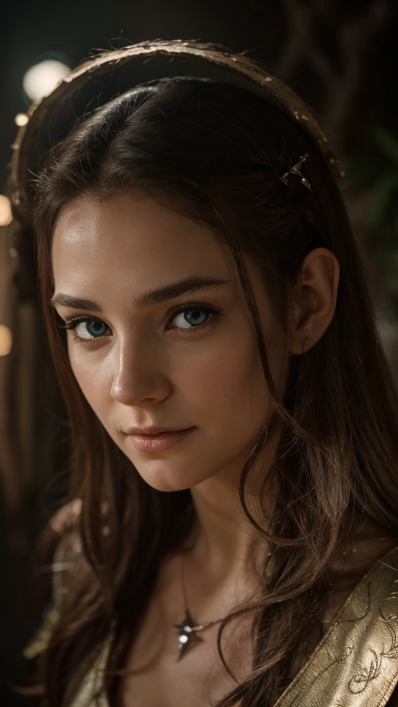 (detailed face, detailed eyes, clear skin, clear eyes), lotr, fantasy, elf, female, full body, looking at viewer, portrait, photography, detailed skin, realistic, photo-realistic, 8k, highly detailed, full length frame, High detail RAW color art, piercing, diffused soft lighting, shallow depth of field, sharp focus, hyperrealism, cinematic lighting