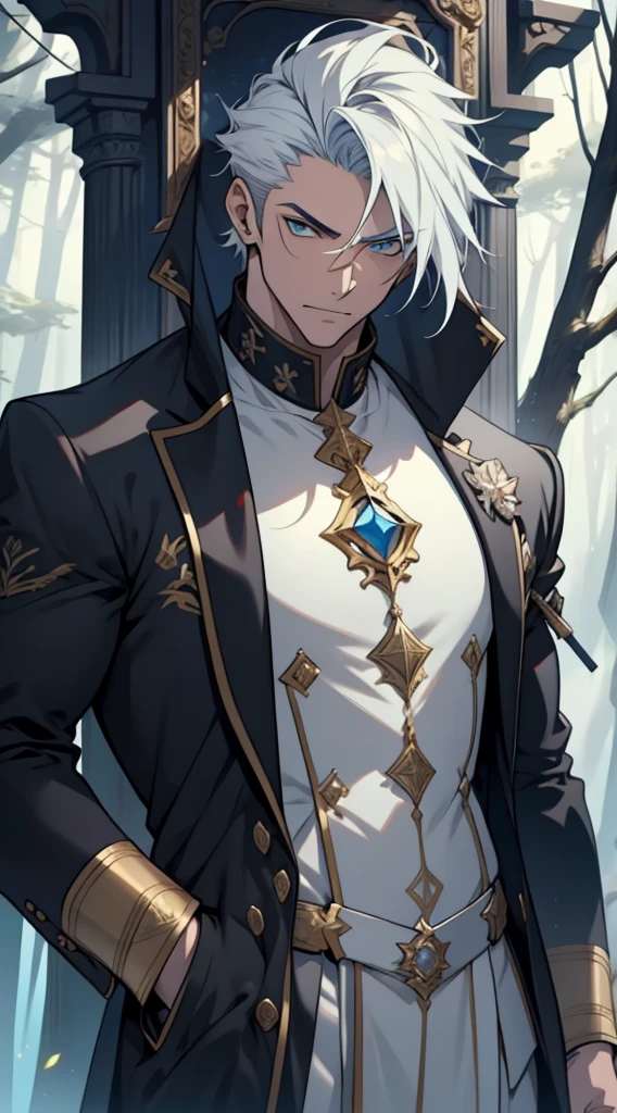 quadratic element,style of anime,One guy(male warrior),proportions are correct,Face details,cabelos preto e longos,Neck details,ray traycing,Detailed glow,cg render,hair detail,mesmerizing eyes,Handsome,Handsome,(juvenile sense),Clothing is complicated,at a forest,natta,starrysky,Perfectcomposition,Refinement,high high quality,More detailed,A lot of detail,The background is complex,a sense of atmosphere,