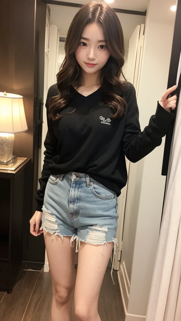  girl 18-year-old Hairstyle Casual,  wearing fashion casual rich in dressing room