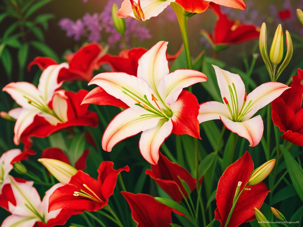 red lily, 1 lily flower, detailed petals, delicate flower, intricate details, soft lighting, vibrant colors, natural setting, peaceful atmosphere, realistic, photorealistic, high resolution, 8k, best quality, masterpiece, fine art, botanical illustration