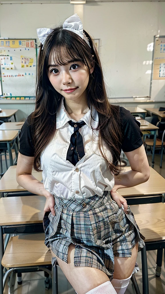 Adorably cute and lovely young anime lolita catgirl teacher in the classroom 