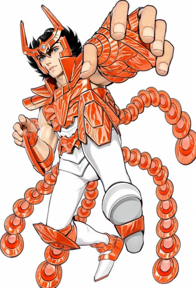 A young european man in copper armor with white outfit without sleeves underneath, Saint seiya, pheonix ikki, unreal engine saint seiya render