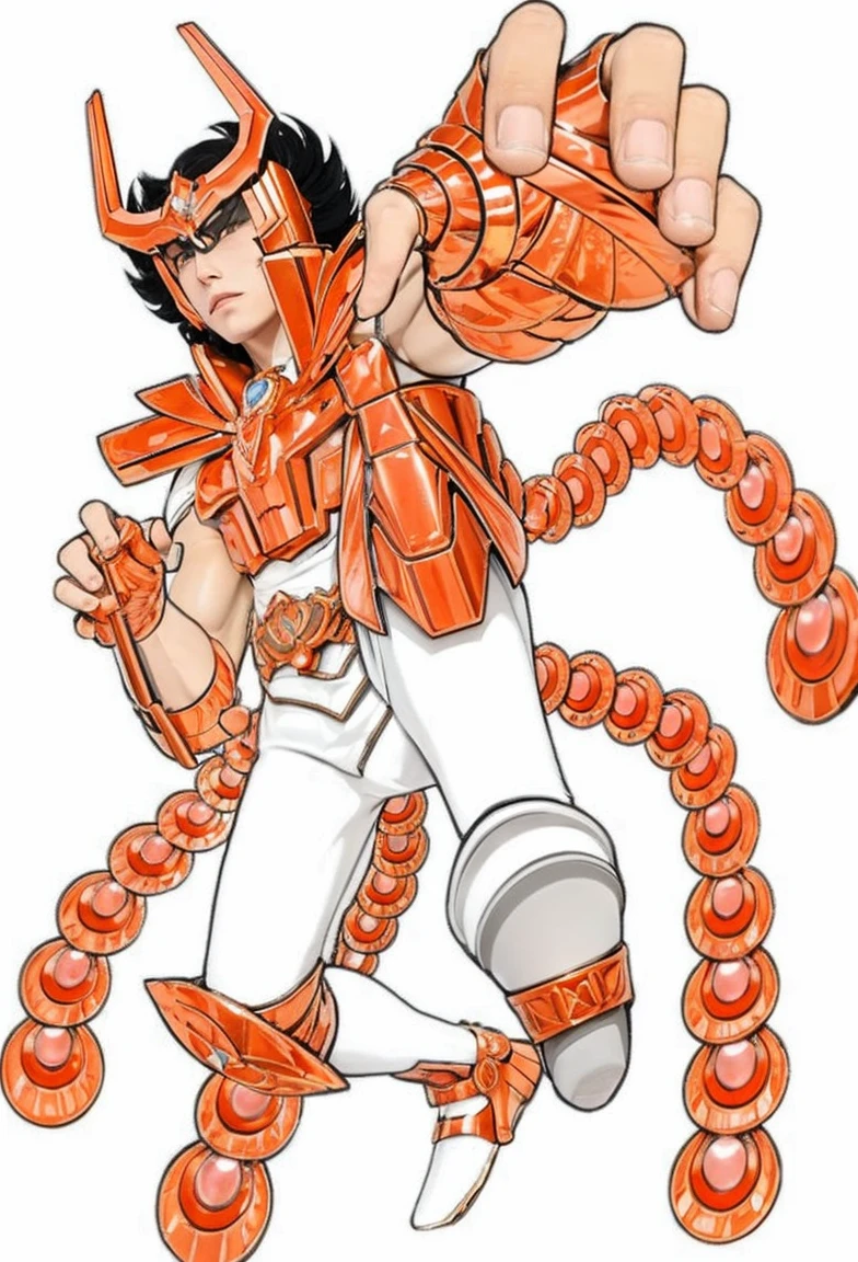A young european man in copper armor with white outfit without sleeves underneath, Saint seiya, pheonix ikki, unreal engine saint seiya render