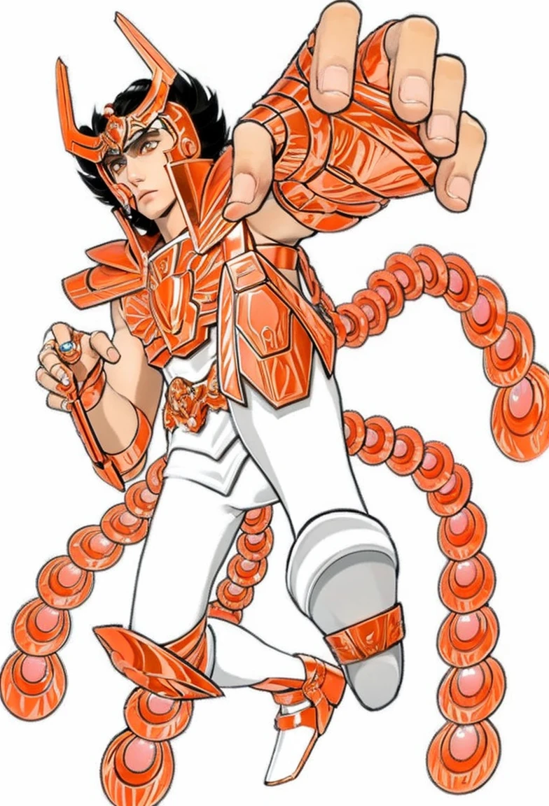 A young european man in copper armor with white outfit without sleeves underneath, Saint seiya, pheonix ikki, unreal engine saint seiya render