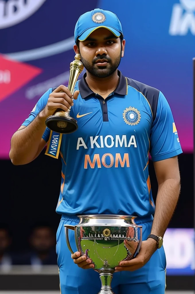 Rohit Sharma with 2024 T20 Worldcup trophy as a winner