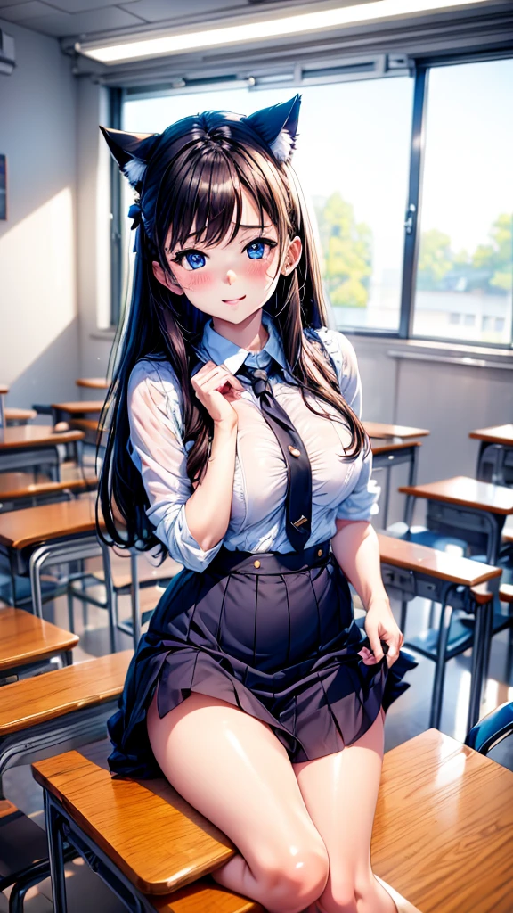 Adorably cute and lovely young anime lolita catgirl teacher in the classroom 