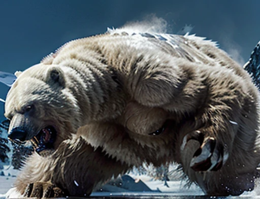 A frontal image of the moment of a polar bear attack on Expectador . The polar bear attacks the spectator with his binges, the bear is furious .