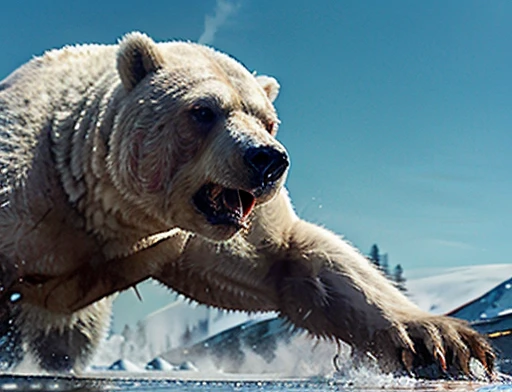 A frontal image of the moment of a polar bear attack on Expectador . The polar bear attacks the spectator with his binges, the bear is furious .