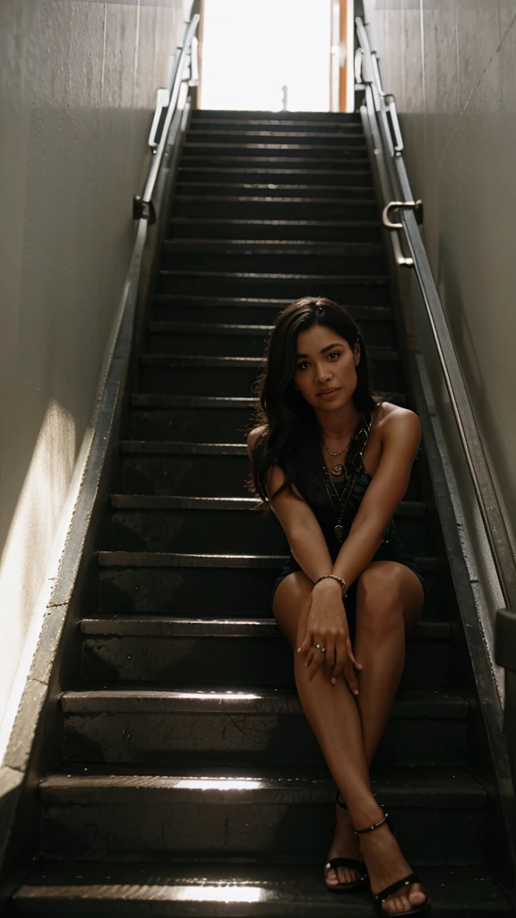 Queue down stairs in chains