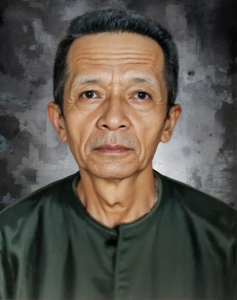 A realistis indonesian man face age 70 years wear a green muslim shirt,ultra hd 8k