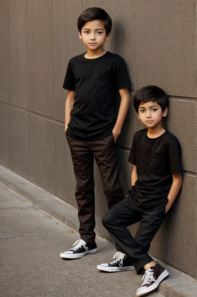 Thin  old boy, high, brown and brown eyed with a plain black shirt, black pants and converse