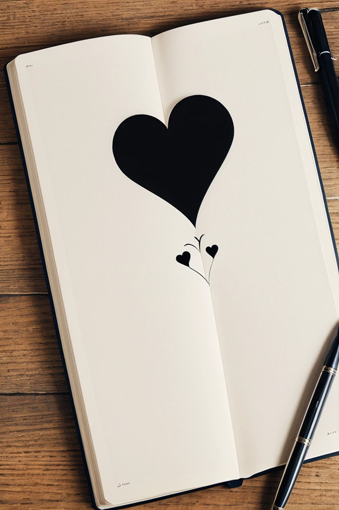 Silhouette of a moon in the shape of a heart, drawn in a notebook