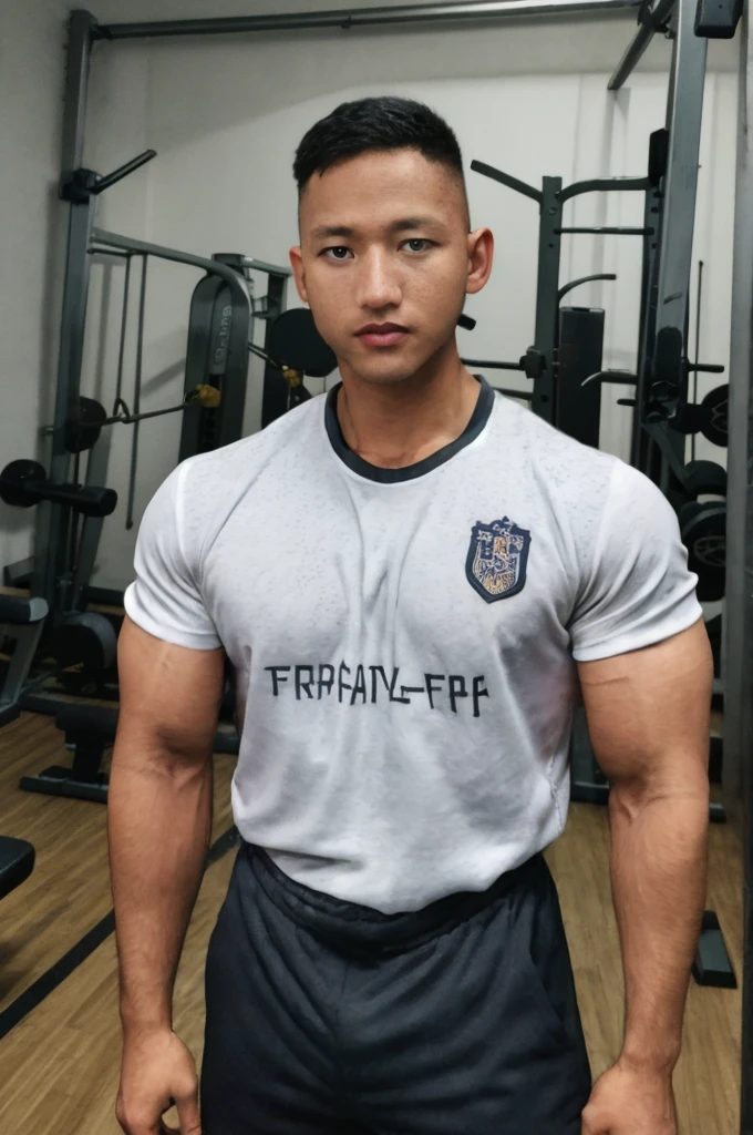 独奏: 1.5, (As a matter of fact, Masterpiece, 8k HD, good light quality, sportswear, fit the face, complicated details), A handsome, muscular young Korean man. , 20 years old, be happy, smile brightly, detailed face, delicate eyes, มองดูsky, Wear a navy tight T-shirt.:1.6, period, black eyes, Black hair color, ผมsmooth, smooth, outdoor sports, Along the garden, Sunny,sky，Surreal，Awesome details，Highest quality，real，Open your mouth to talk. , Close your eyes.
