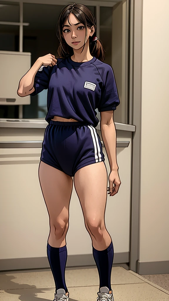 arafed lady in gym uniform, full body, standing.