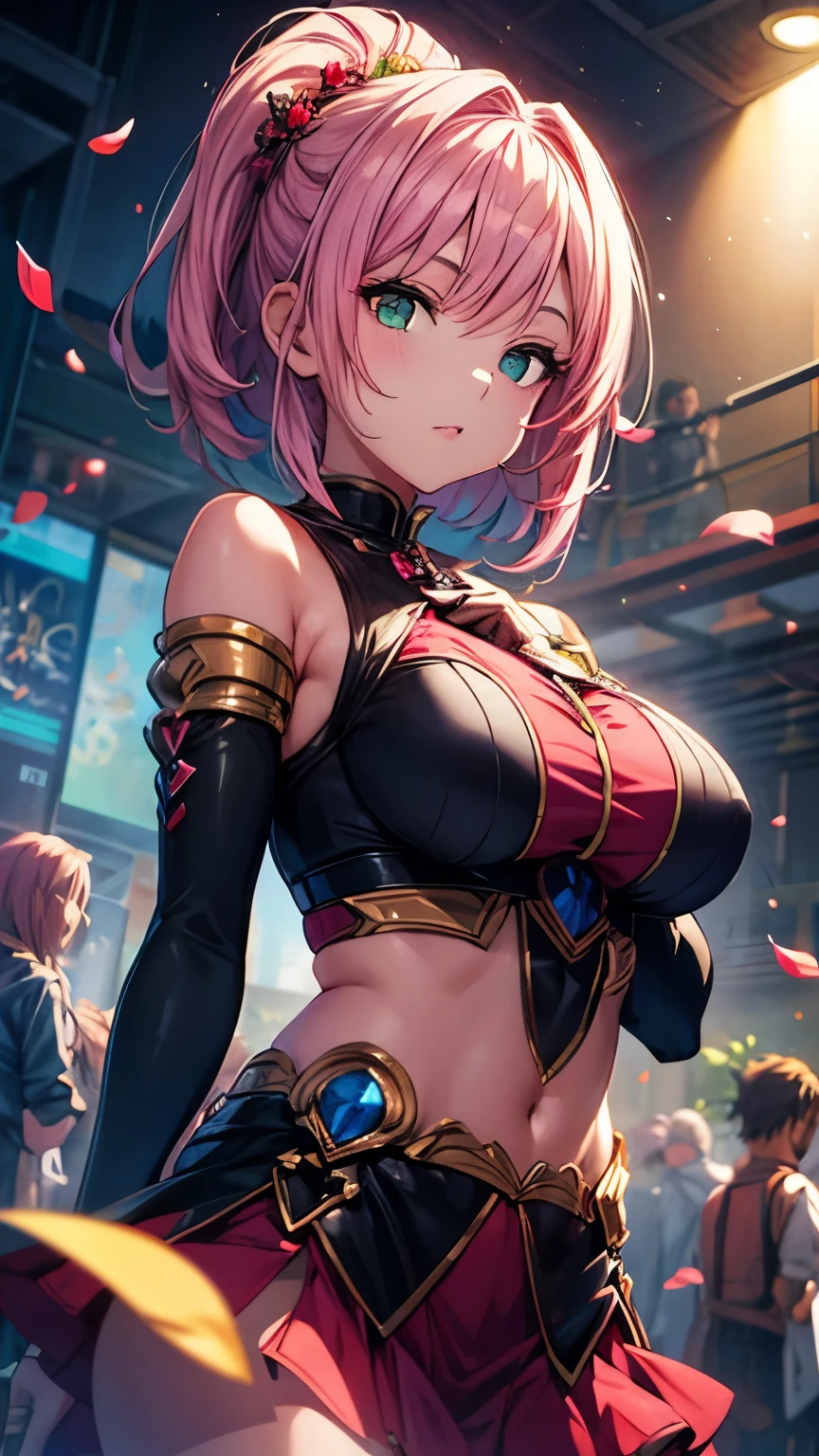 Anime girl with pink hair and green eyes posing for a photo, Haruno sakura, Best anime 4k konachan wallpaper, Enchanting anime girl, I also make fan art, sakura petals around her, Splash Art Anime , Anime Style 4k, Anime Moe Art Style, High quality anime art style, Detailed anime artwork, Anime Wallpaper, Anime Best Girl, big firm bouncing busts