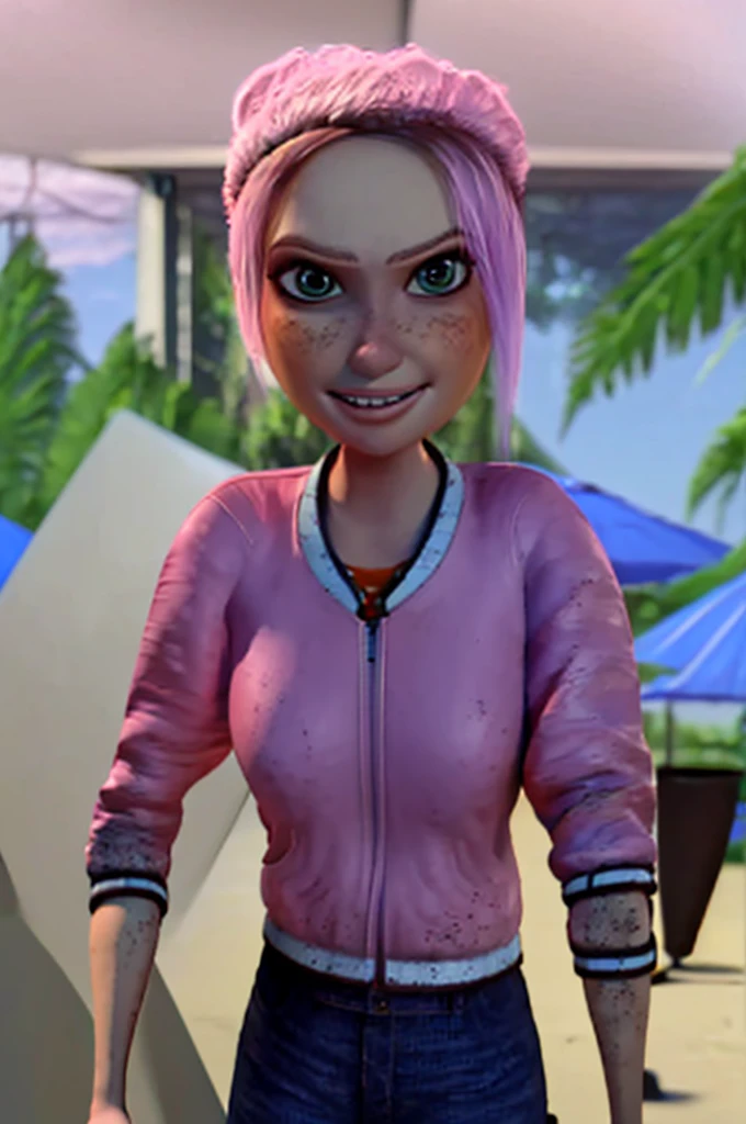 ((masterpiece,best quality)), absurdres,
Brooklynn_Jurassic_Park,
solo, smiling, looking at viewer, cowboy shot, hand on hip,
tropical background, her thighs and pelvis are stuck looking at the viewers looks scared and blushing