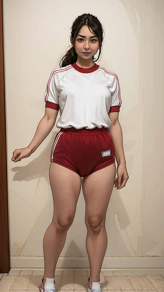 arafed lady in gym uniform, full body, standing.