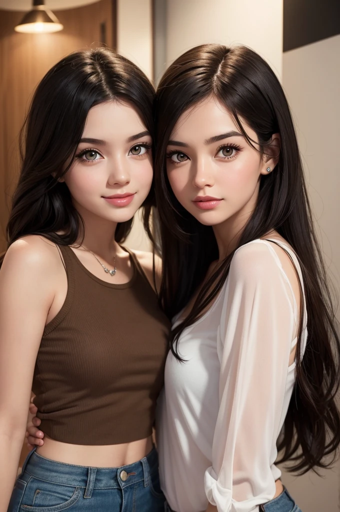 Create an image of someone like Disney Pixar cartoons with dark hair and brown eyes 