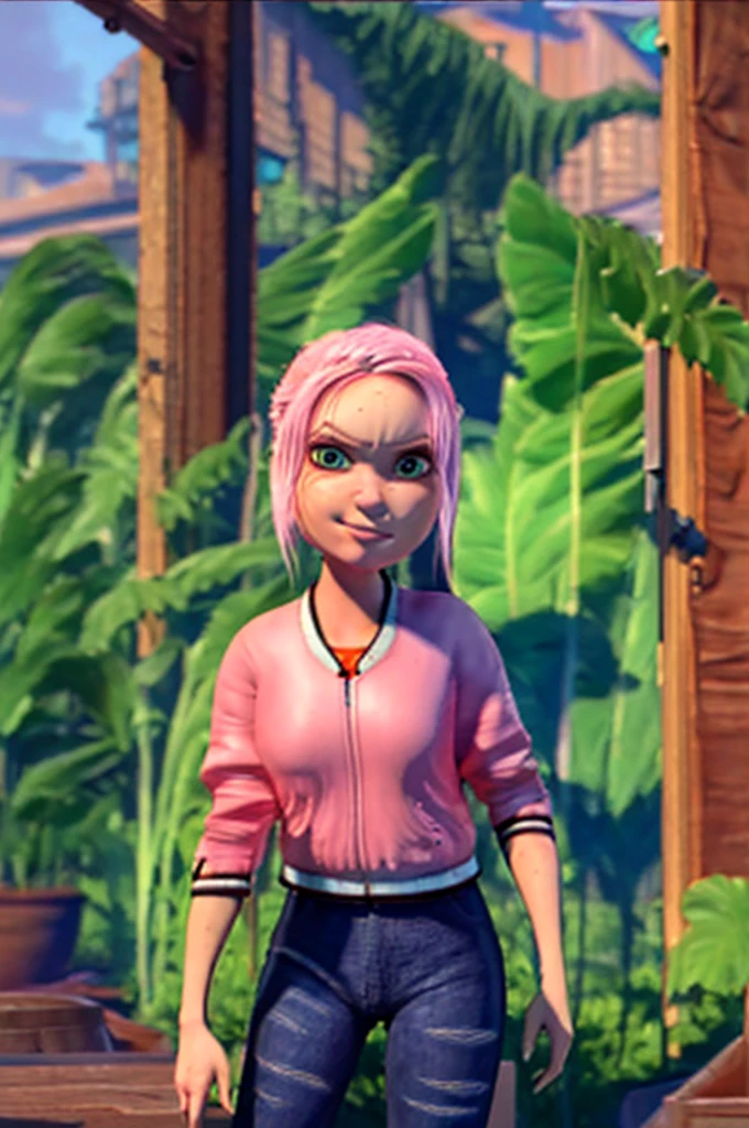((masterpiece,best quality)), absurdres,
Brooklynn_Jurassic_Park,
solo, smiling, looking at viewer, annoyed, hand on hip,
tropical background, her thighs and pelvis are stuck frozen