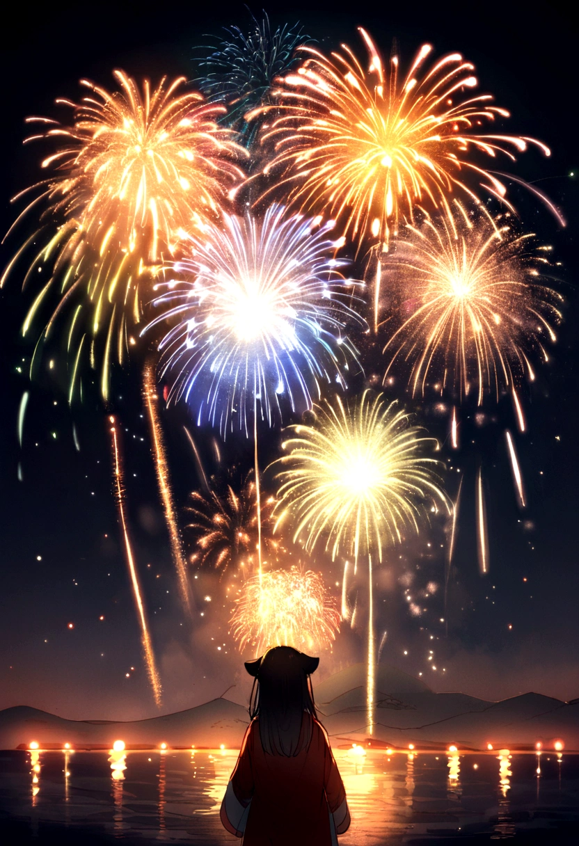 ((firework)), No background, 中にfireworkが入ったガラス球, 球状のfirework, Complex and shining atmosphere, Magic Particles, Bottle of stars, Glass and Light, Beautiful and intricate glass spheres, New Year's Eve, Sparks and liquid fires, 大きなfireworkが1つ,Magic Particles, Luminous sphere, Magic Particles in the air, Spherical lightning, sparkling in the air,colorful,日本のfirework