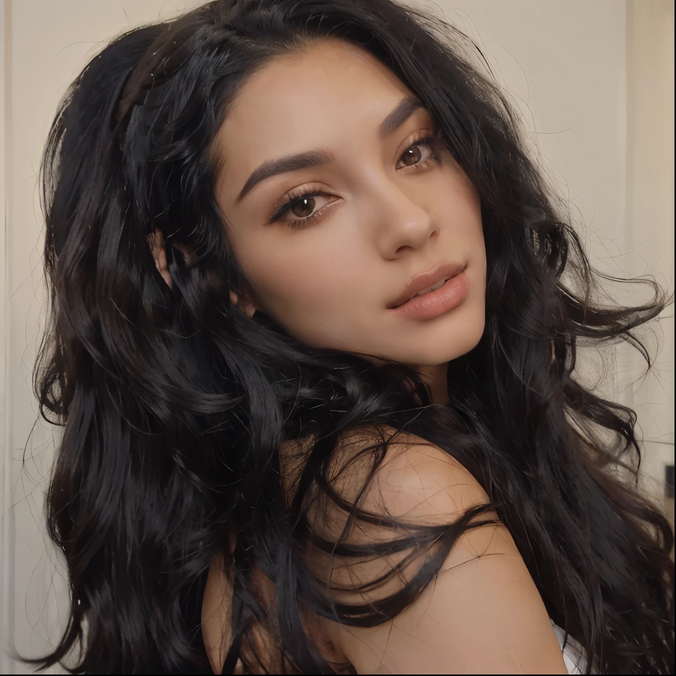 there is a woman with long black hair posing for a picture, long flowing black hair, with straight black hair, flowing black hair, black silky hair, wavy long - length black hair, beautiful black hair, long curvy black hair, with long black hair, wavy long black hair, long thin black hair, female with long black hair, with brown skin