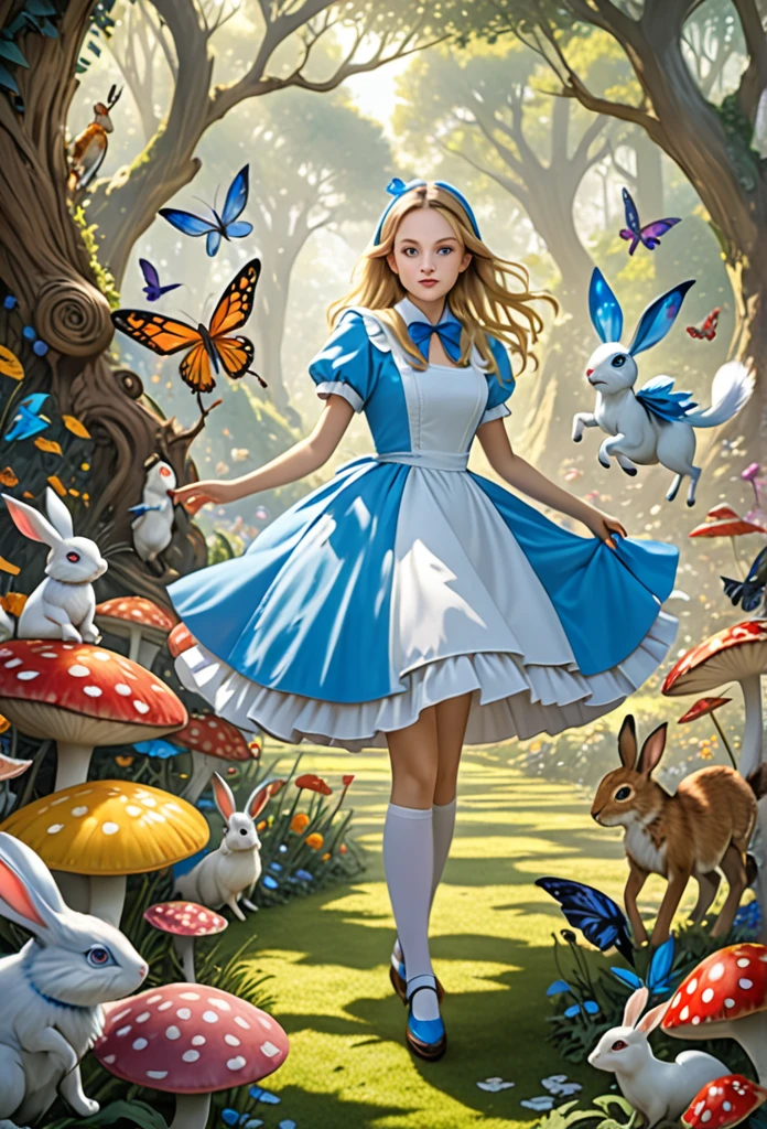 alice in wonderland, Magical creatures around you, masterpiece, detailed