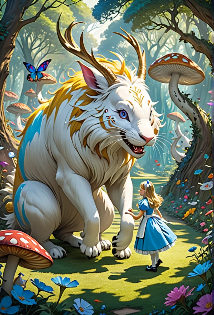 alice in wonderland, Magical creatures around you, masterpiece, detailed
