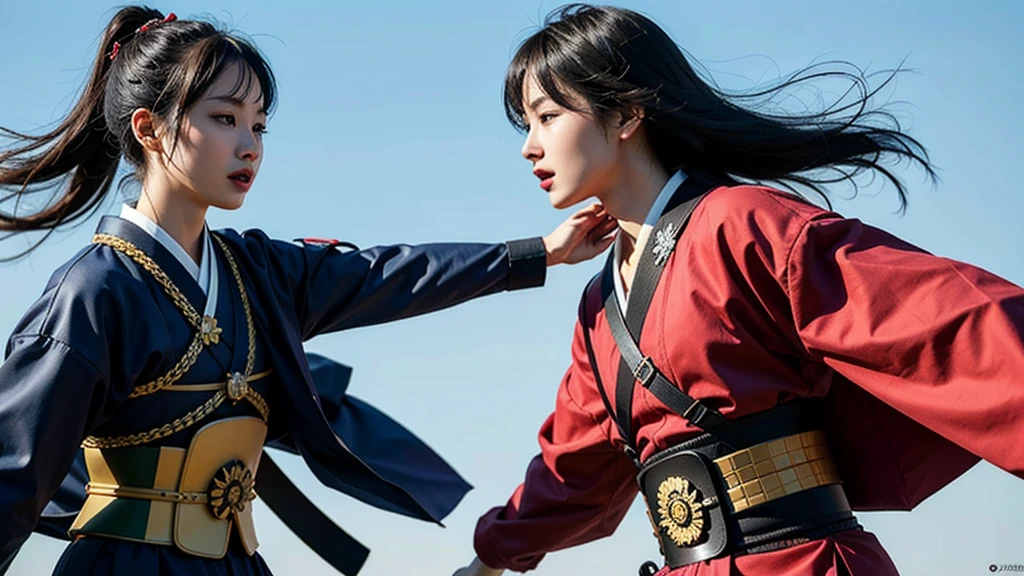Samurai are fighting on social media using smartphones、comical、funny