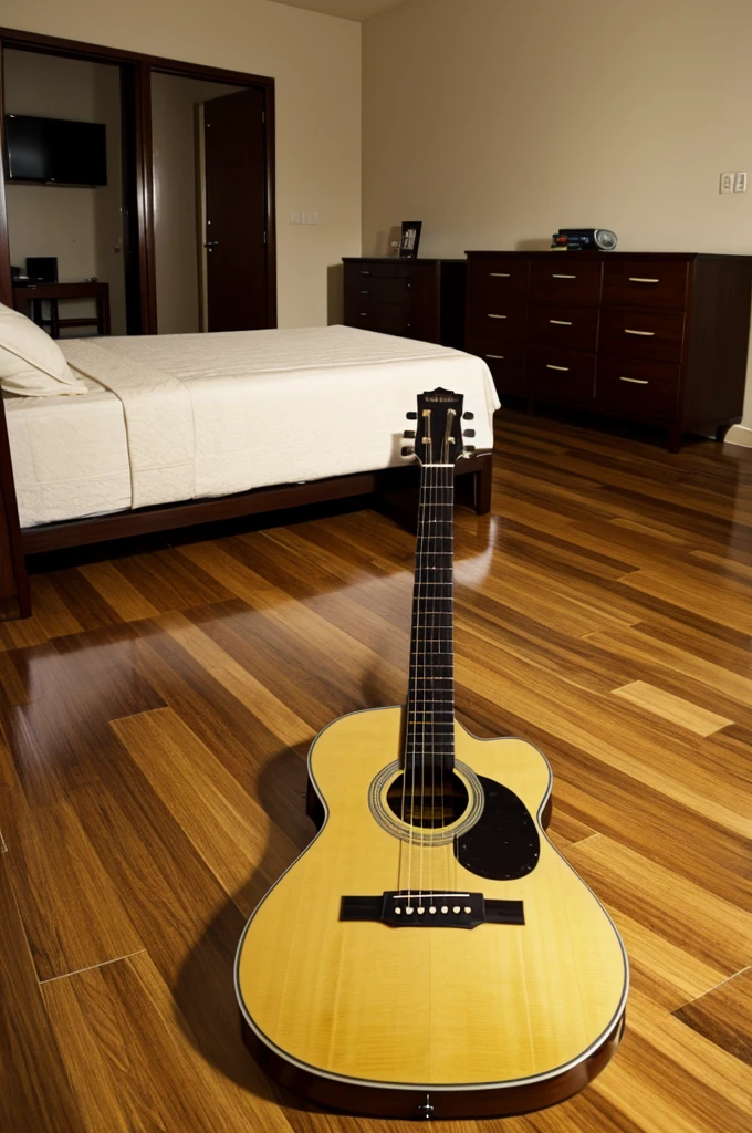 Room with a guitar corridos lying down