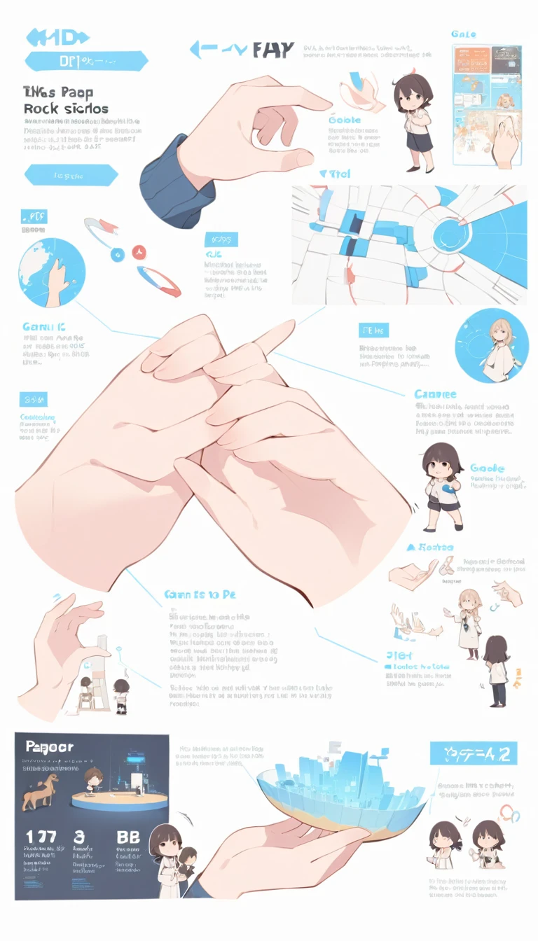 a poster with instructions 8 kids to play a rock paper scissors game, instructions, infographic with illustrations, center focused, instruction, center focus, steady look, full body focus, informative guide, game resources, walkthrough, instructions to build it, head focus, wide focus, holding close, infographic style, interactive art, deep image, center of focus, high focus, guide, infographic