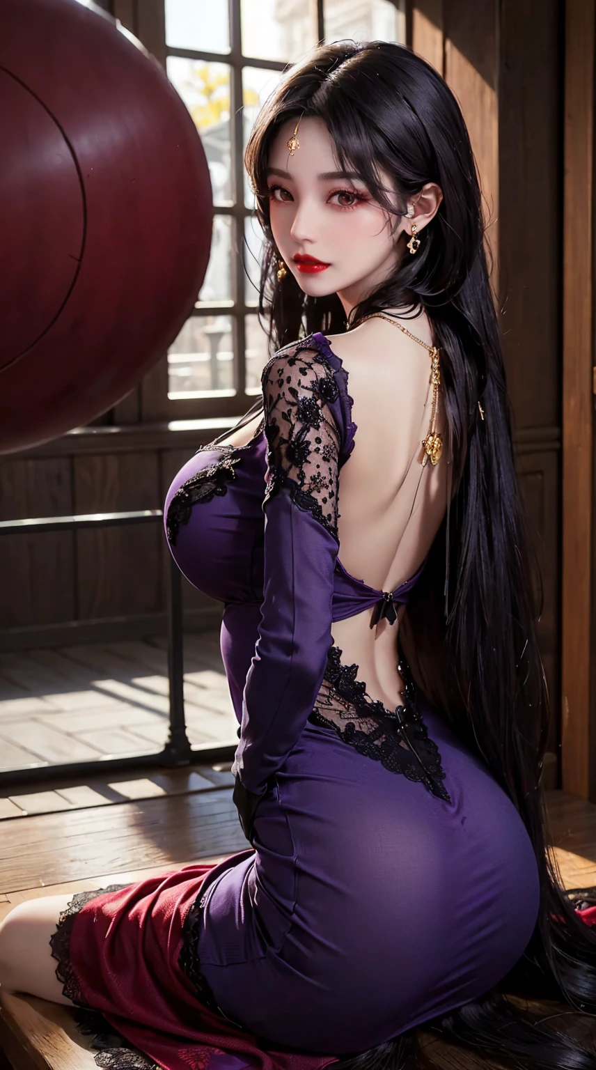 1 beautiful20岁女孩, ((Wearing an ultra-thin red dress:1.6)), Diamond-encrusted dress, ((Dark purple long hair:1.6)), Bangs, 由宝石和beautiful头发精心制成的珠宝, ((Wear a black lace necklace:1.4))), noble, The noble temperament of a very beautiful girl, Her little face is super cute, her face beautiful, Sparse eyebrows, flawless beautiful face, ((Dark circles: 0.8)), Very beautiful tearless eyes: 1.6)), Beautiful makeup and hairstyle,And delicate eyelashes, steam eye makeup, high nose, earrings, Red lips, ((shut your mouth: 1;5 )) beautiful嘴唇, Delicate hands, 最beautiful大腿, ((Open your arms to the sides: 1.5) ), ruddy face, cleanface, flawless beautiful face, 皮肤Light滑白皙, (: 1.5)), ((High chest: 1.6) ), Tight, beautiful, ((( And super round: 1.8))), ((super Tight: 1.7)) , beautiful, Perfect body, Rear arm, Stand up straight, Black lace trim Black fine mesh, (((Sitting, The body leans back,Put your arms behind your back:1.5))), ((Stand up straight的姿势: 1.5)), University Teachers'Don't be shy, 8k Photo, super high quality, Surreal, 10 times more pixels, Light学的, Bright studio, Bright Edge, dual-tone Light, (High Detail Skin:1.2), Ultra 8k, soft Light, high quality, volumetric Light, lifelike, lifelike high resolution, Light, Best photos, 4K, 8K picture quality, Blur effect, Light滑锋利, 10× Pixel, ((Red flowers background:1.5)), 极Light, Lightning, 超级lifelike图形, 最lifelike的图形, Solitary, Solitary, The image is very clear, Surreal, (((Frontal image: 1.6)))."