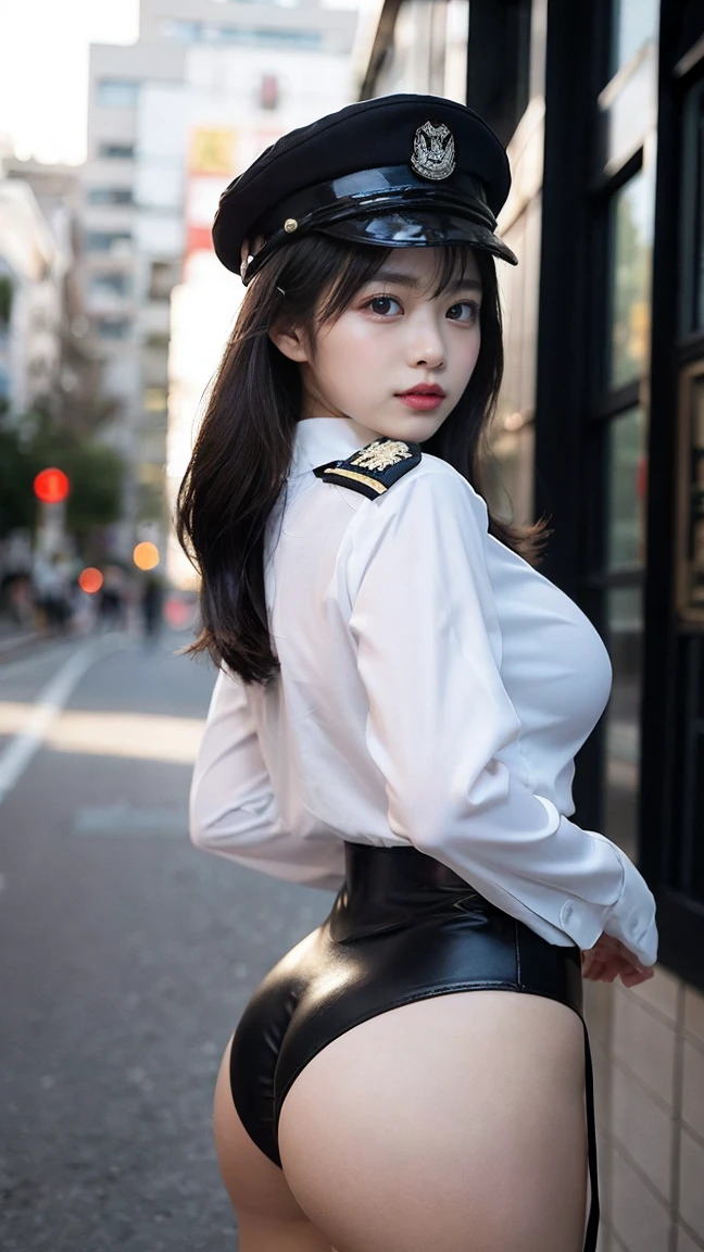 最high quality, masterpiece, 32k、Very detailed、Realistic、1 Girl, Japanese women、Black military uniformのコスチューム、upscale, Futuristic, y Costumes, T-bag、The bute attractive、Black military uniform、US Army uniform hat、Black military uniform、Class seal、Black military uniformの帽子をかぶる(military uniform hat), Cute face, (photo Actual:1.3),Edge lighting, (Skin with attention to detail:1.2), 8K超High resolution, Single-lens reflex camera, high quality, High resolution, 4K, 8K, Optimal ratio of four fingers to one thumb, (Actual:1.3), cute 1 Girl, Realistic、Super Realistic、32k、Very detailed、masterpiece, 最high quality, beautiful girl, beauty、Gorgeous girl, Big BreastsTight waist, Spreyour legs, Plenty of facial detail, City of the Future, Very detailedな, High resolution, masterpiece, high quality, High resolution,