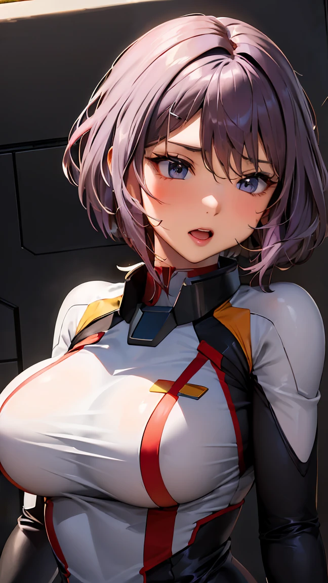 anime「Gundam SEED freedom」Detailed illustrations of female pilots featured in。she「compass」I belong to、((Light purple hair、short hair:1.6))。she動きやすいようにデザインされた、He is wearing a futuristic and stylish pilot suit.。The suit has a highly technical look、Mr.々There is a panel、sheヘルメットを腕に抱えています。His expression was calm and determined.、It reflects her experience and skills.。The background suggests a high-tech hangar or space battlefield.。The overall style matches the aesthetics of the Gundam SEED series.、Pay attention to the details in the suit design and character features。(Big Breasts:1.4)