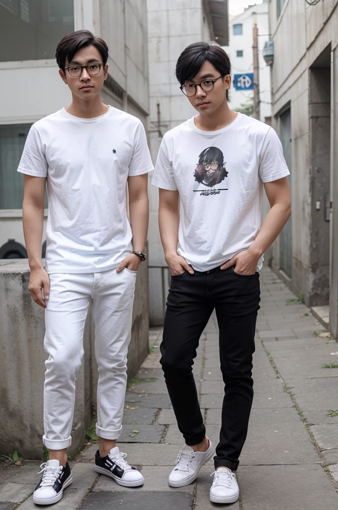 John's Hair baju White dan celana Black Jeans with White Shoes dan kaca mata dan Lin's Glasses dan anime 