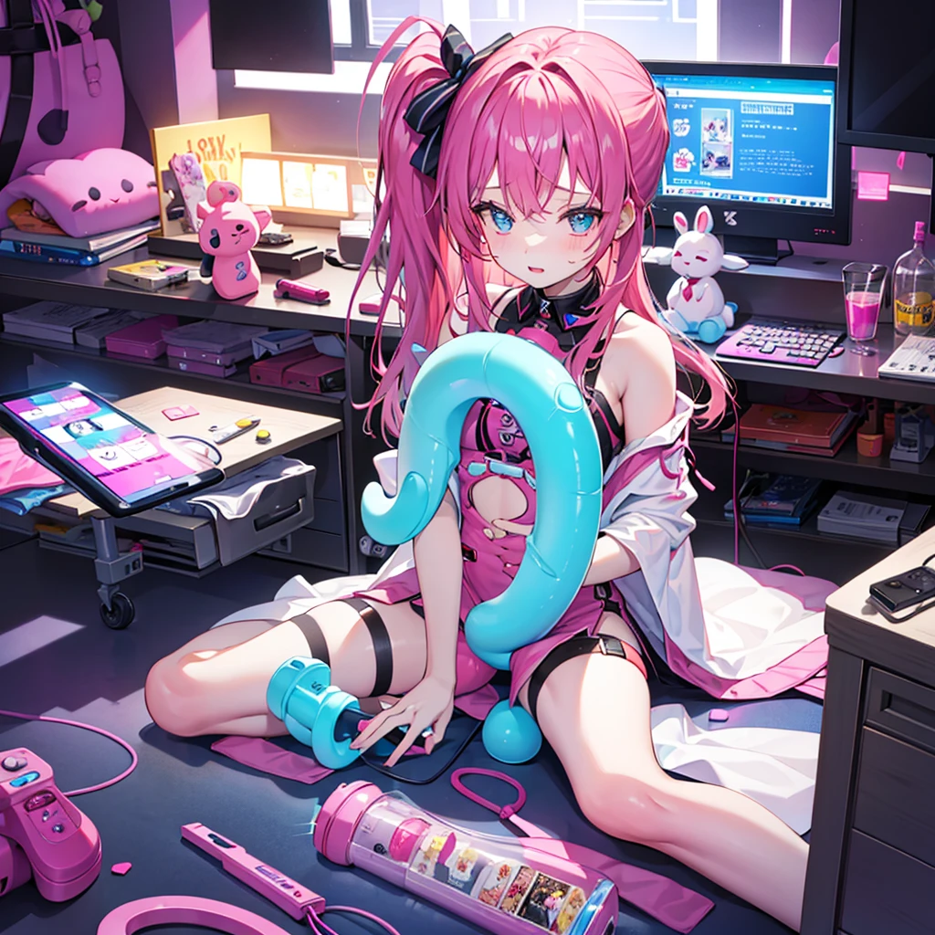 A cute girl playing with sex toys