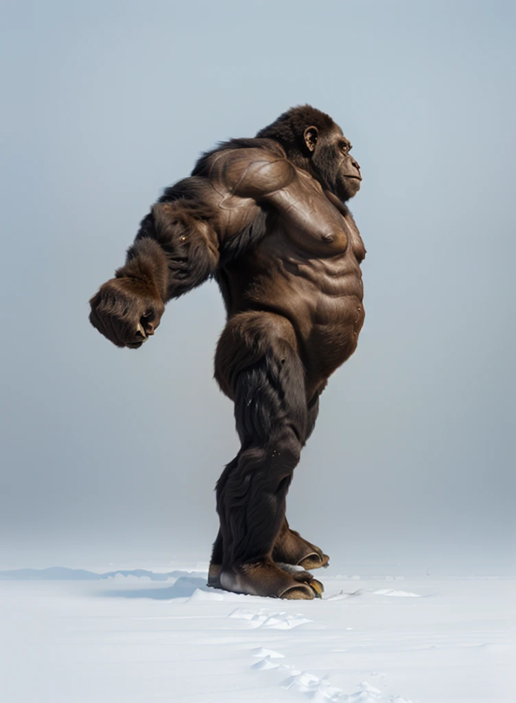 arafed gorilla standing on its hind legs with a white background, black hair gorilla, distant full body view, bigfoot, big foot, full body wide shot, whole body highly detailed, like gorilla, sasquatch,muscular, strong body, full body profile, 1/2 view realistic, full body shot hyperdetailed, highly detailed full body, ( sasquatch, full body close-up shot
