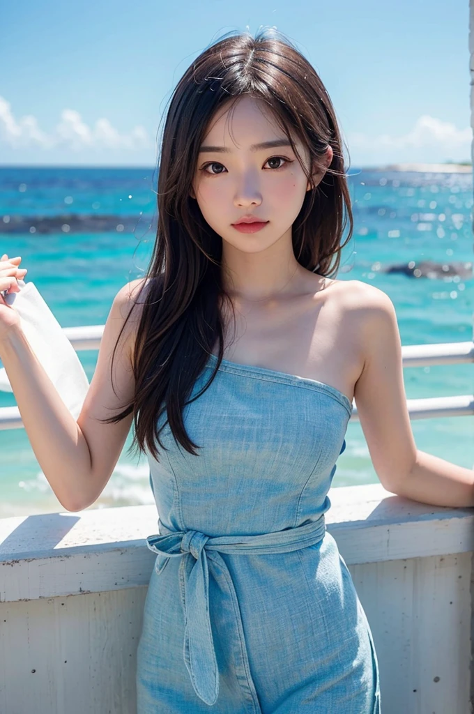 landscape, summer, Blue sky, Okinawa, private Ocean滩, Ocean湾, Ocean, unmanned, Ocean滩, nobody, Hot weather, sun, High-resolution details, Ultra Detailed, , Surrealism, Soft Light, Deep Focus Bokeh, Ray Tracing, gwise on the art site pixiv, 新Ocean诚, Art bud