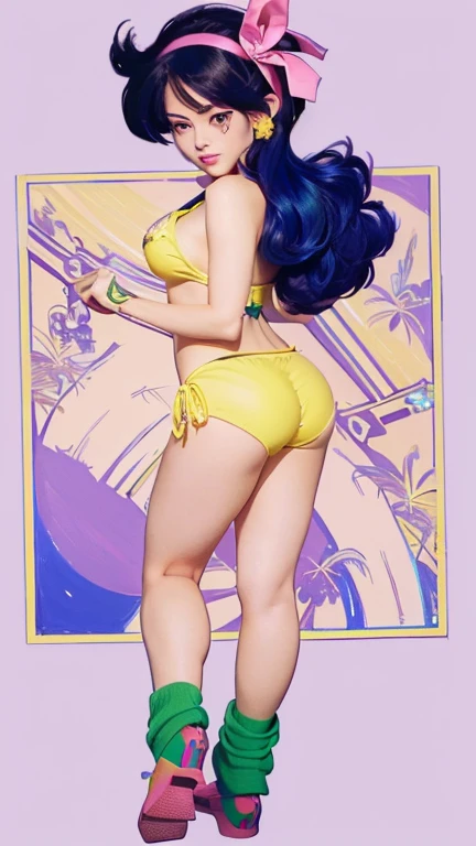 a  picture of a woman in a yellow bikini and green socks, saiyan girl, lola bunny fanart, steven universe style, knights of zodiac girl, nico robin, in the art style of 8 0 s, portrait knights of zodiac girl, the princess of power, highly detailed exquisite fanart, official fanart, full body portrait of a short!, high quality colored sketch